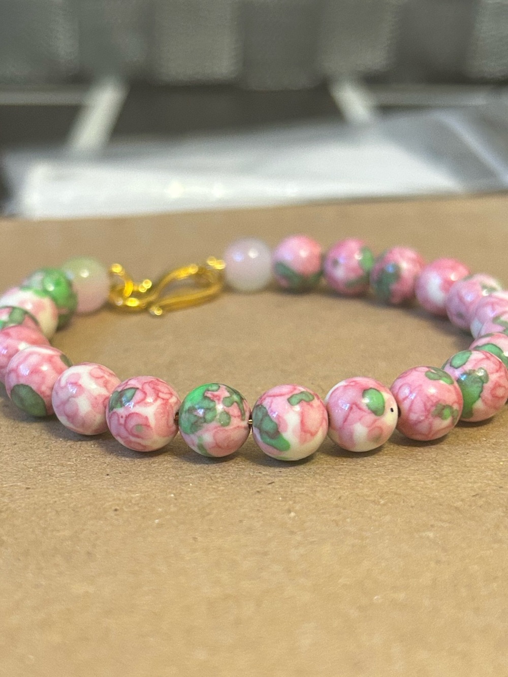 Pink Floral Beaded Bracelet